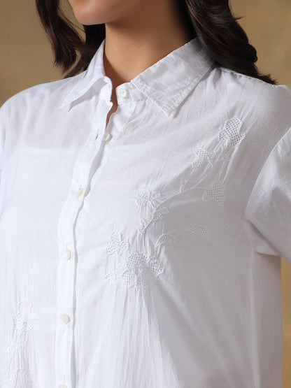 Hand Embroidered Cotton Chikankari Straight Fit Shirt Dress – Womens Dress on Brown Living™. SKU: IHTCSD02SW. Img 9.