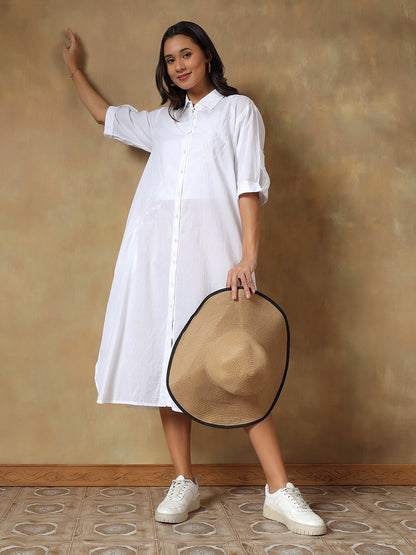 Hand Embroidered Cotton Chikankari Straight Fit Shirt Dress – Womens Dress on Brown Living™. SKU: IHTCSD02SW. Img 8.