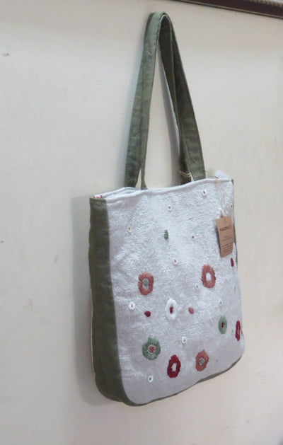 Hand Embroidered Linen Cotton Tote Bag – Womens Bag on Brown Living™. SKU: KRBL04. Img 5.