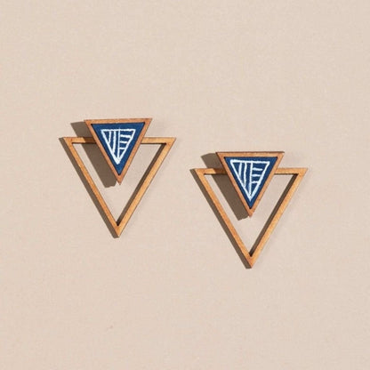 Hand Painted Blue Repurposed Fabric & Wood Necklace Earrings Combo – Womens Earrings on Brown Living™. SKU: JCC038. Img 3.