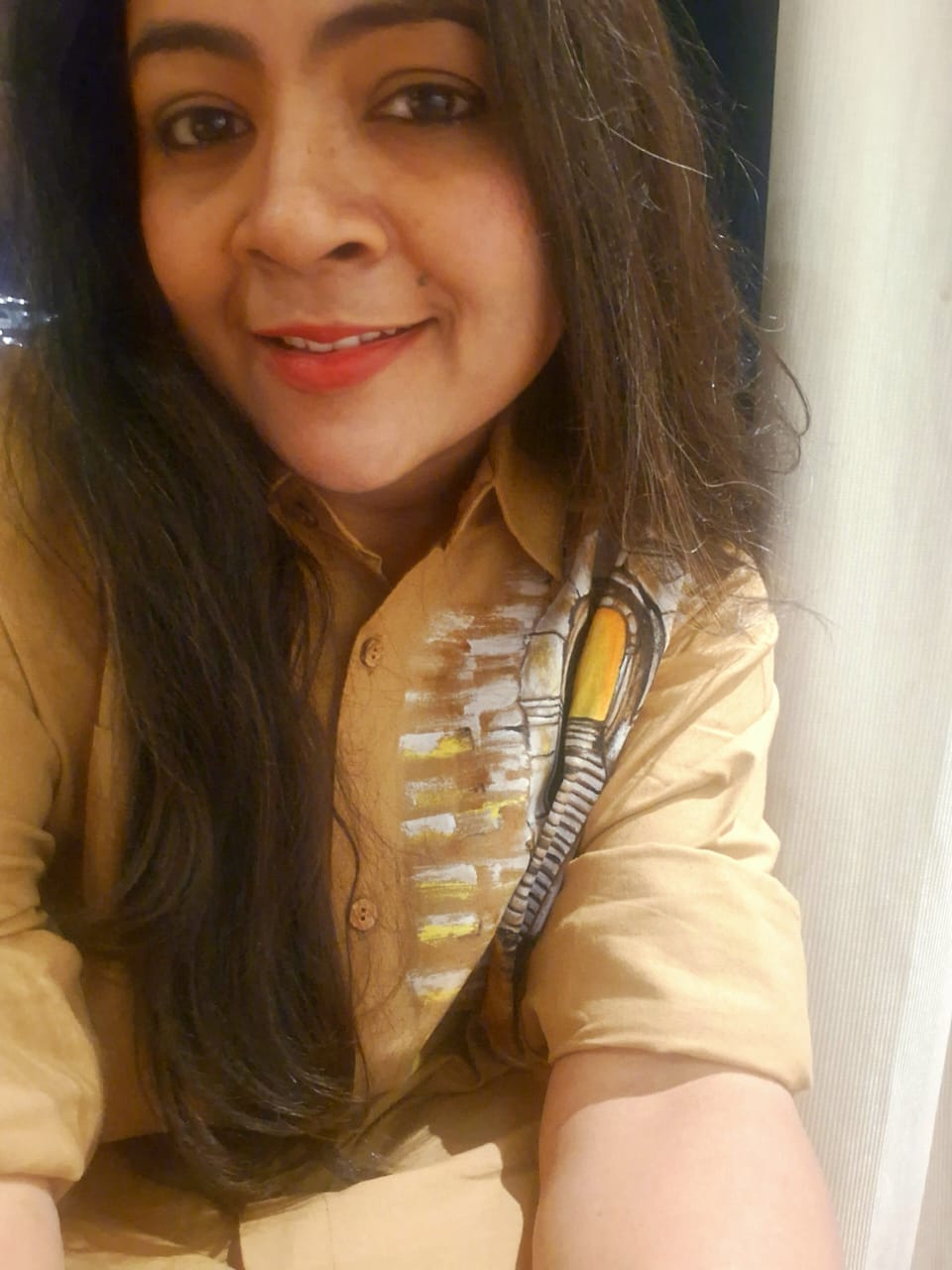 Hand Painted Brown Long Shirt Dress for Women | Cotton Casual Dress – Womens Dress on Brown Living™. SKU: MUDRAYAS9. Img 6.