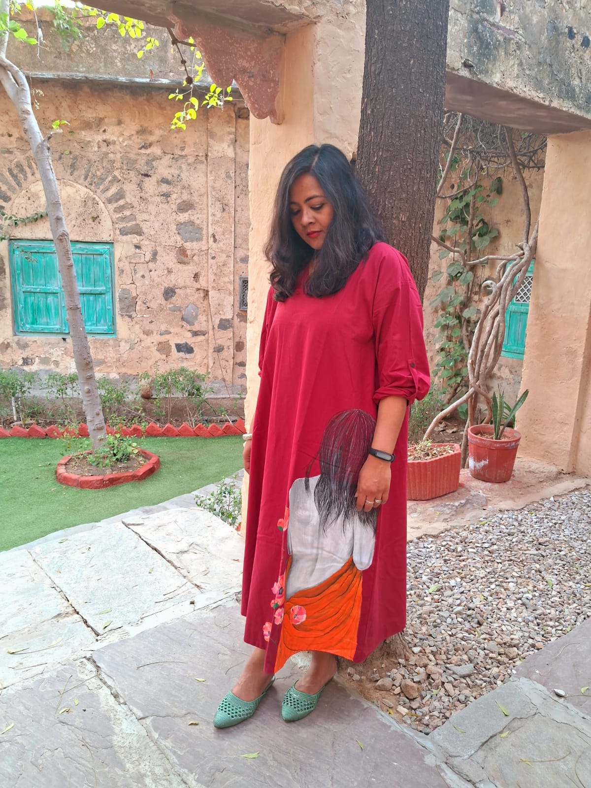 Hand Painted Cotton Long Dress for Women | Artistic Maxi Dress – Womens Dress on Brown Living™. SKU: MUDRAYAS17. Img 8.