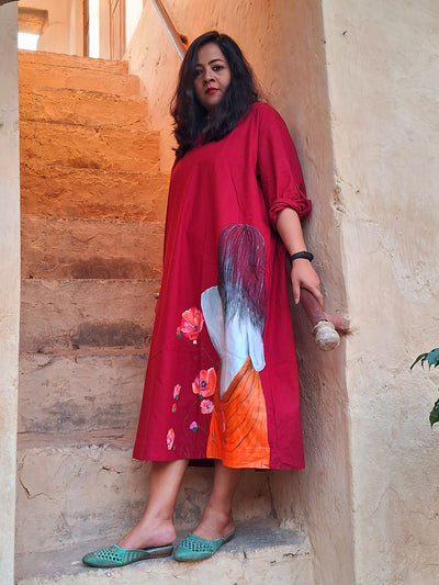 Hand Painted Cotton Long Dress for Women | Artistic Maxi Dress – Womens Dress on Brown Living™. SKU: MUDRAYAS17. Img 2.