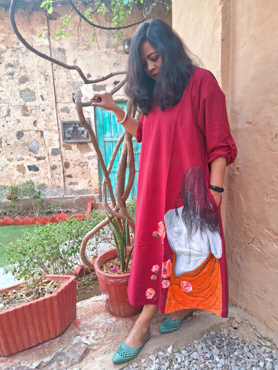 Hand Painted Cotton Long Dress for Women | Artistic Maxi Dress – Womens Dress on Brown Living™. SKU: MUDRAYAS17. Img 7.