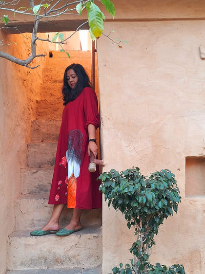 Hand Painted Cotton Long Dress for Women | Artistic Maxi Dress – Womens Dress on Brown Living™. SKU: MUDRAYAS17. Img 4.