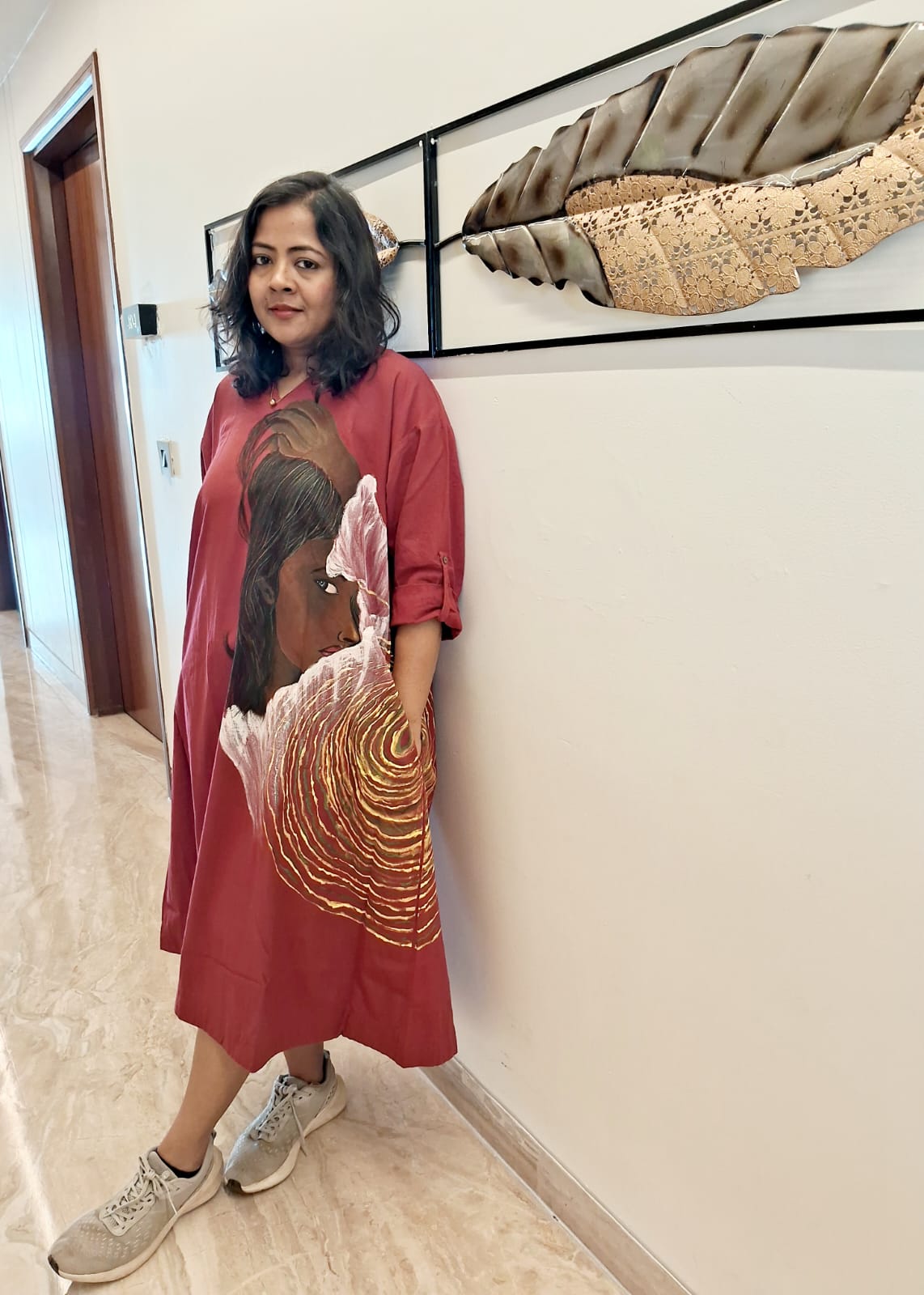 Hand Painted Red Long Dress for Women | Flowing Maxi Dress – Womens Dress on Brown Living™. SKU: MUDRAYAS8. Img 6.