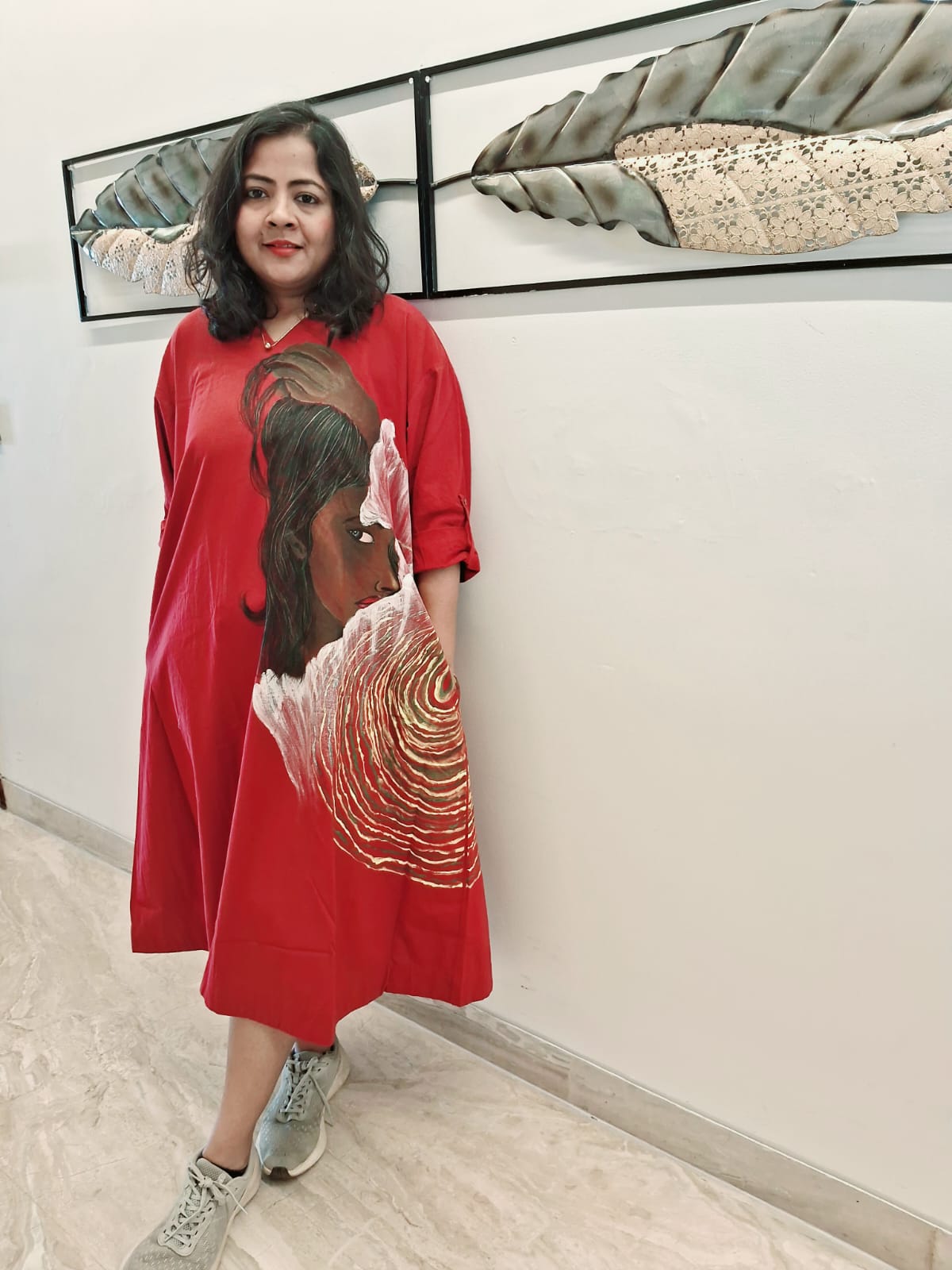 Hand Painted Red Long Dress for Women | Flowing Maxi Dress – Womens Dress on Brown Living™. SKU: MUDRAYAS8. Img 1.