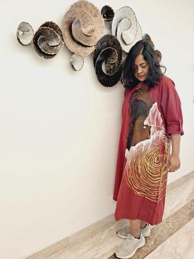 Hand Painted Red Long Dress for Women | Flowing Maxi Dress – Womens Dress on Brown Living™. SKU: MUDRAYAS8. Img 7.