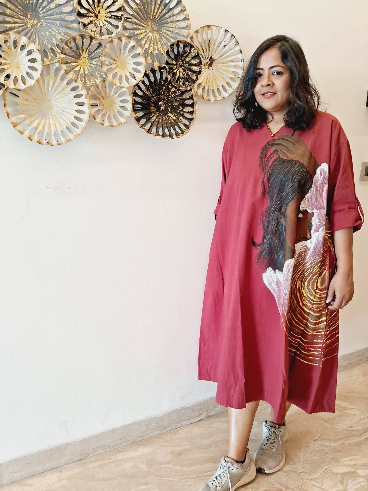 Hand Painted Red Long Dress for Women | Flowing Maxi Dress – Womens Dress on Brown Living™. SKU: MUDRAYAS8. Img 4.