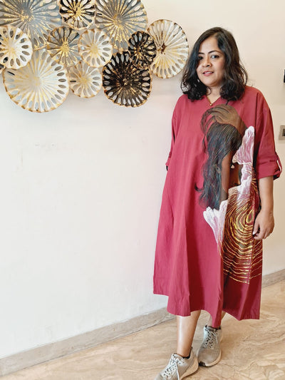 Hand Painted Red Long Dress for Women | Flowing Maxi Dress – Womens Dress on Brown Living™. SKU: MUDRAYAS8. Img 4.