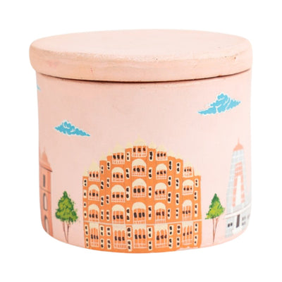 Hand Painted Terracotta Candle with Lid – Candles & Fragrances on Brown Living™. SKU: CN081E. Img 3.