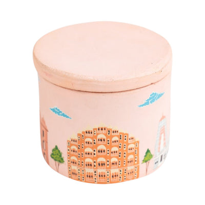 Hand Painted Terracotta Candle with Lid – Candles & Fragrances on Brown Living™. SKU: CN081E. Img 2.