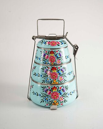 Hand Painted Tiffin Carrier | Steel Lunch Box with Artistic Design – Lunch Box on Brown Living™. SKU: ANTHPTCBHKG. Img 6.