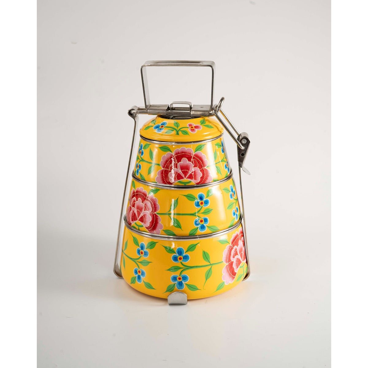Hand Painted Tiffin Carrier | Steel Lunch Box with Artistic Design – Lunch Box on Brown Living™. SKU: ANTHPTCWHKG. Img 2.