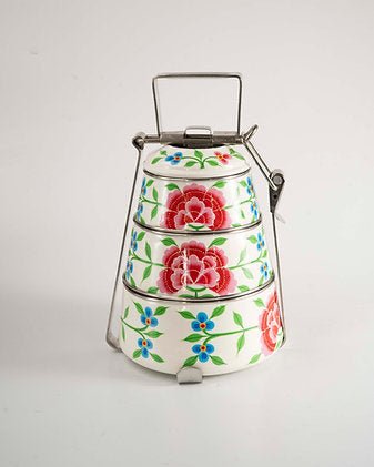 Hand Painted Tiffin Carrier | Steel Lunch Box with Artistic Design – Lunch Box on Brown Living™. SKU: ANTHPTCWHKG. Img 1.