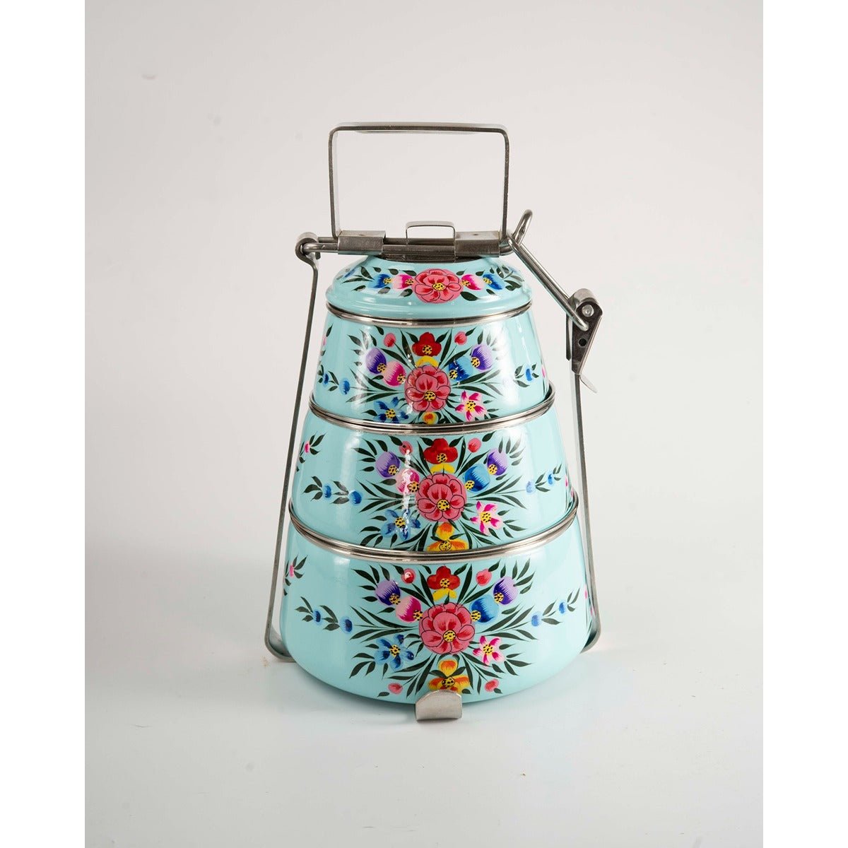 Hand Painted Tiffin Carrier | Steel Lunch Box with Artistic Design – Lunch Box on Brown Living™. SKU: ANTHPTCWHKG. Img 3.
