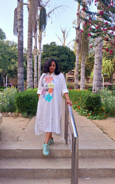 Hand Painted Wearable Art Clothing | Nature Inspired Designer Apparel – Womens Dress on Brown Living™. SKU: MUDRAYAS4. Img 2.