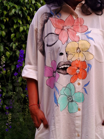 Hand Painted Wearable Art Clothing | Nature Inspired Designer Apparel – Womens Dress on Brown Living™. SKU: MUDRAYAS4. Img 3.