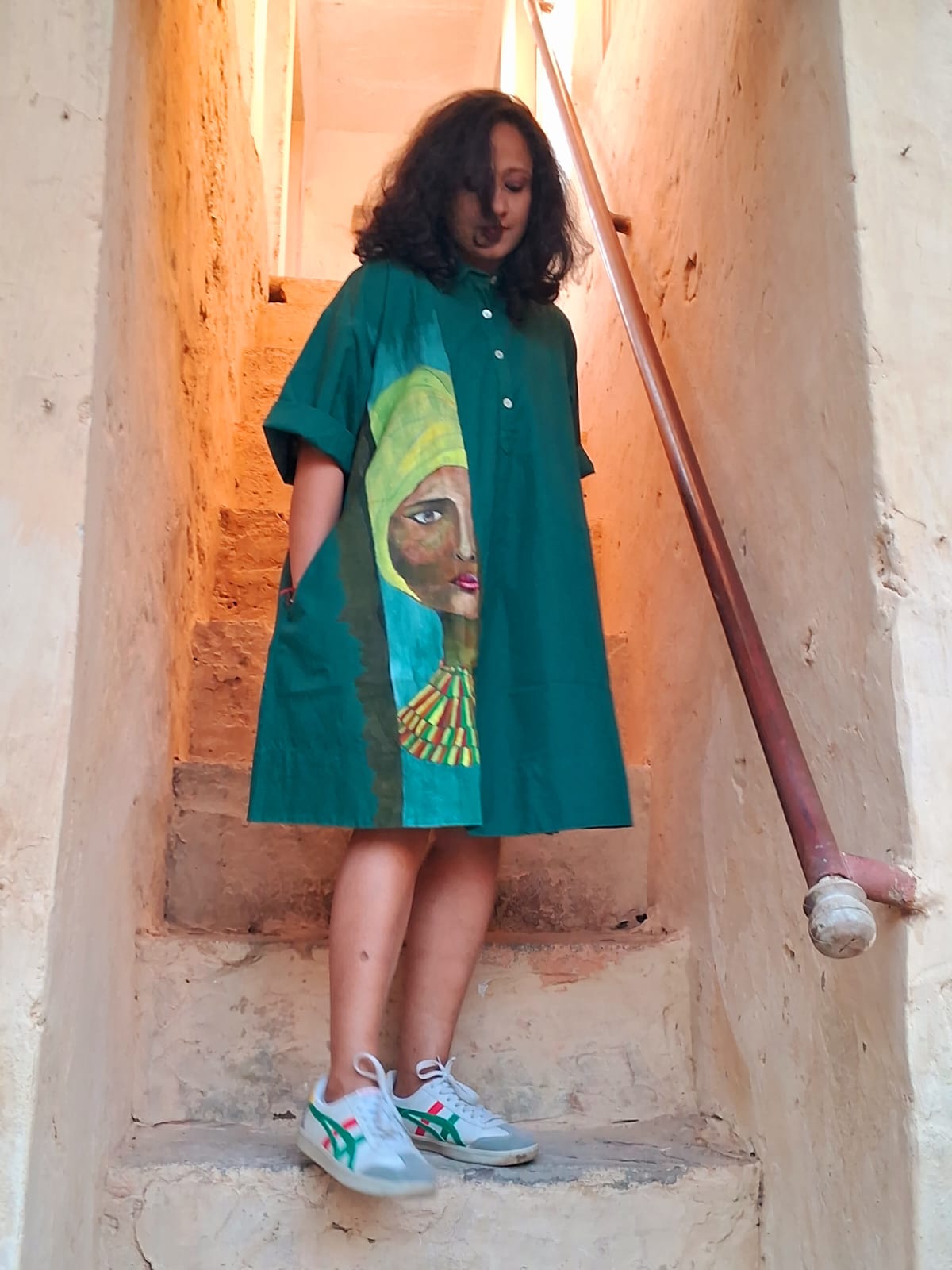 Hand Painted Wearable Art Clothing | Tribal Inspired Designer Apparel – Womens Dress on Brown Living™. SKU: MUDRAYAS10. Img 4.