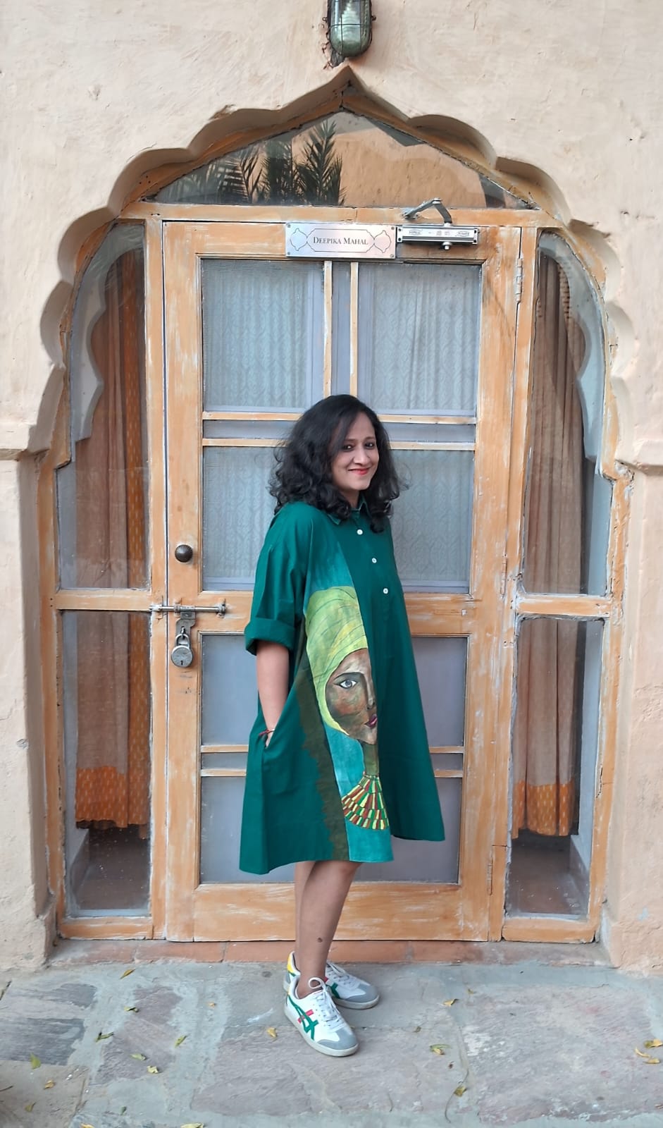 Hand Painted Wearable Art Clothing | Tribal Inspired Designer Apparel – Womens Dress on Brown Living™. SKU: MUDRAYAS10. Img 2.