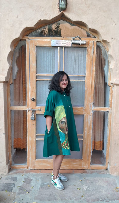 Hand Painted Wearable Art Clothing | Tribal Inspired Designer Apparel – Womens Dress on Brown Living™. SKU: MUDRAYAS10. Img 10.