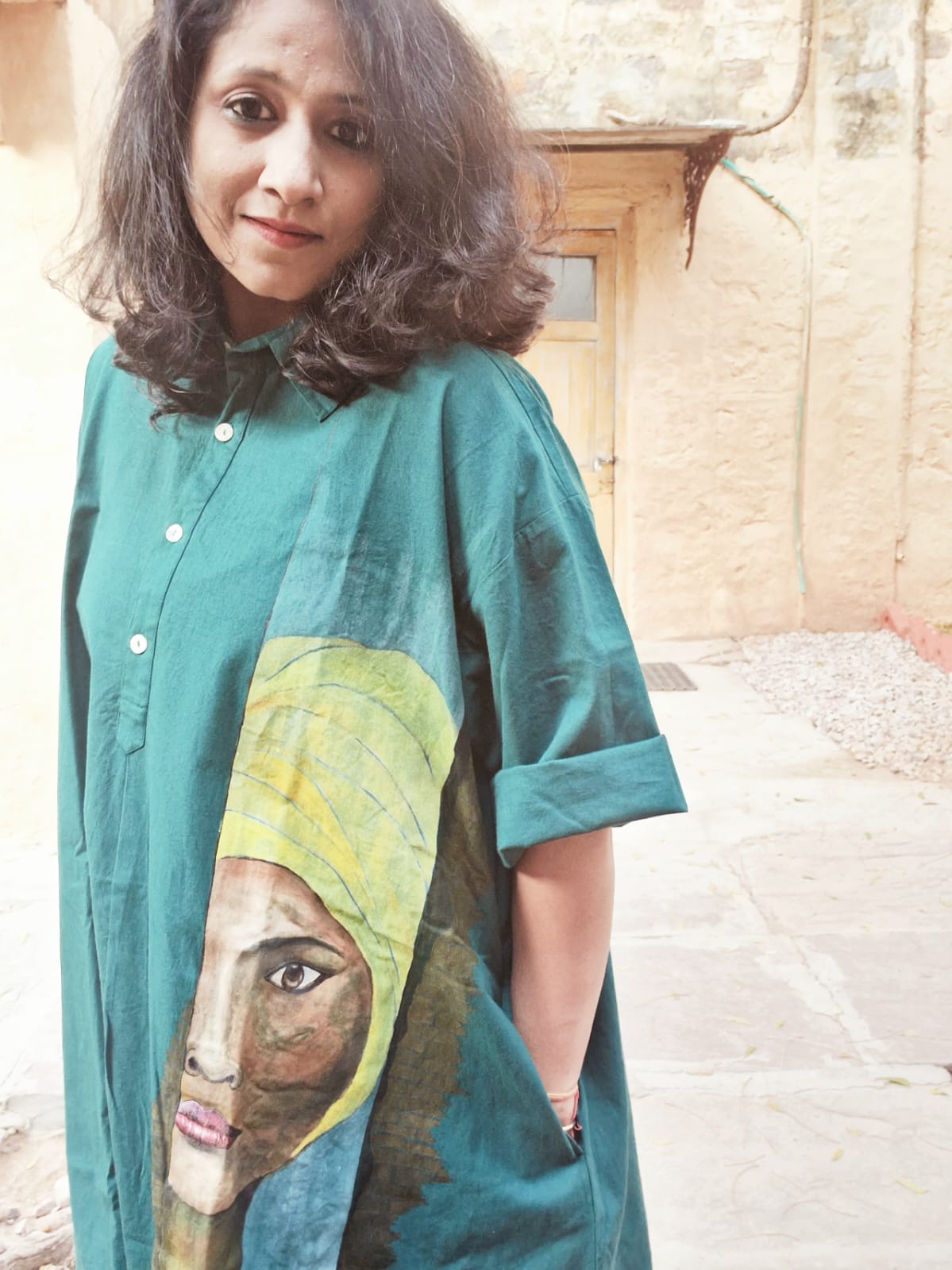 Hand Painted Wearable Art Clothing | Tribal Inspired Designer Apparel – Womens Dress on Brown Living™. SKU: MUDRAYAS10. Img 7.