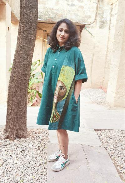 Hand Painted Wearable Art Clothing | Tribal Inspired Designer Apparel – Womens Dress on Brown Living™. SKU: MUDRAYAS10. Img 8.