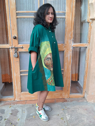 Hand Painted Wearable Art Clothing | Tribal Inspired Designer Apparel – Womens Dress on Brown Living™. SKU: MUDRAYAS10. Img 3.