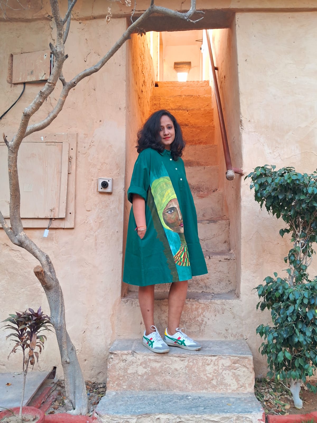 Hand Painted Wearable Art Clothing | Tribal Inspired Designer Apparel – Womens Dress on Brown Living™. SKU: MUDRAYAS10. Img 5.