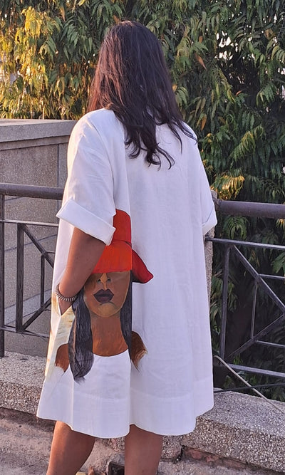 Hand Painted White Midi Dress for Women | Cotton Casual Dress – Womens Dress on Brown Living™. SKU: MUDRAYAS14. Img 5.