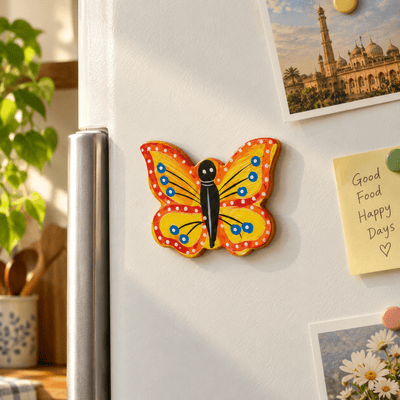 Hand-Painted Wooden Butterfly Fridge Magnet – Action Figures & Collectibles on Brown Living™. SKU: KM03. Img 1.