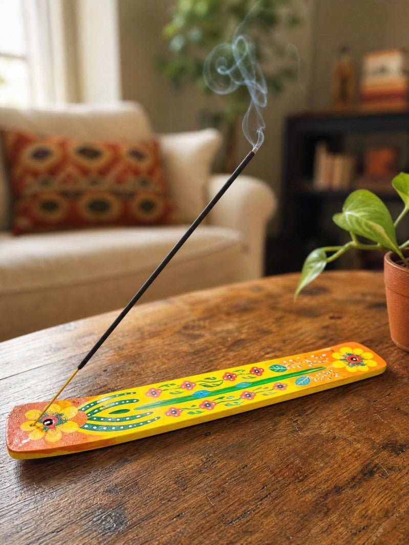 Hand Painted Wooden Incense Holder | Tribal Women Art Incense Stand – Home Decor on Brown Living™. SKU: KA01. Img 3.
