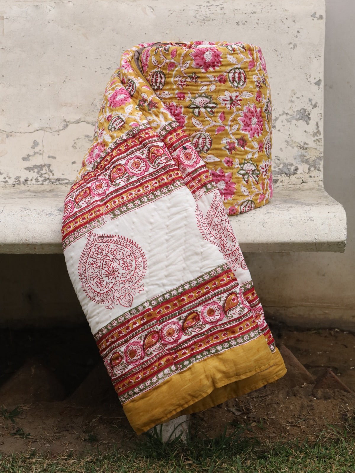 Hand - Printed Organic Cotton Quilt: Ethnic Floral Luxury | Verified Sustainable by Brown Living™