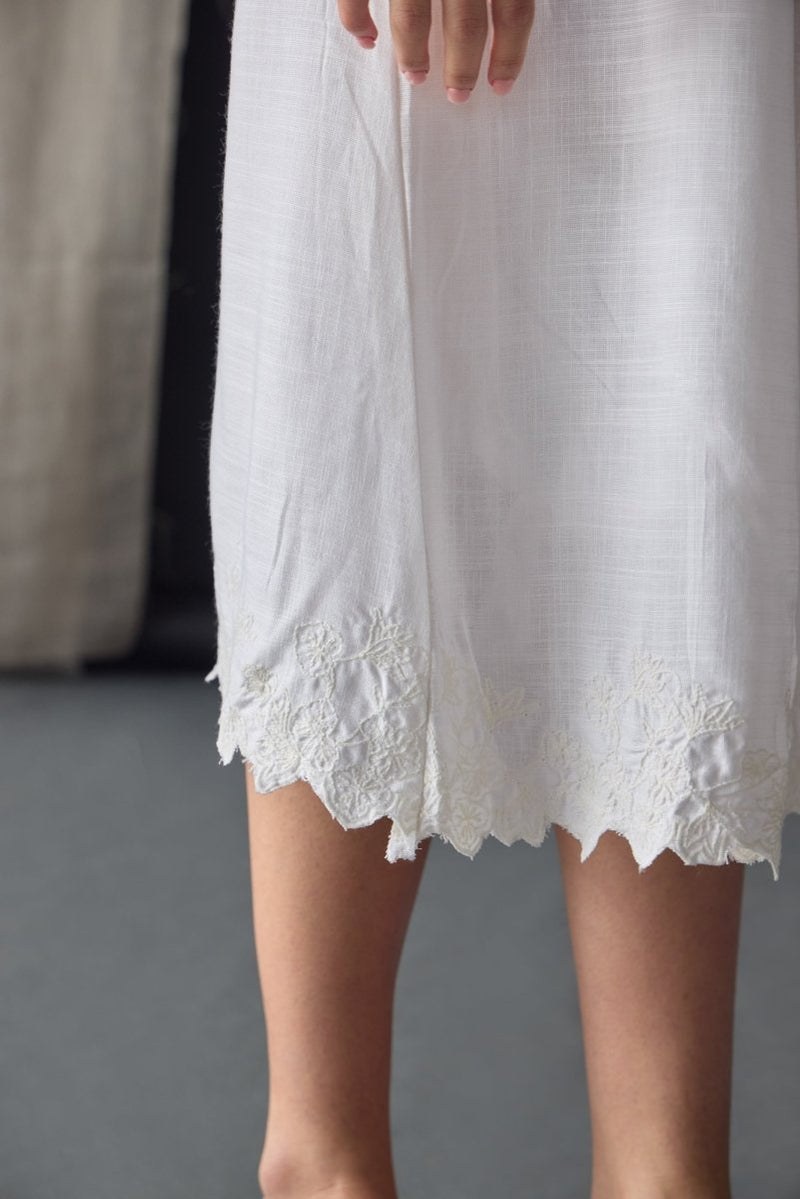 Hand Scalloped & Tonal Embroidered Dress - White | Verified Sustainable by Brown Living™