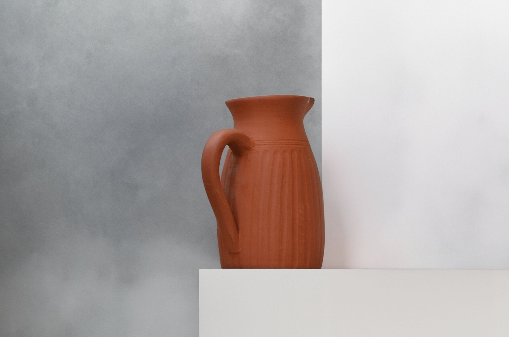 Handamde Terracotta Jug with Carving On All Sides | Verified Sustainable by Brown Living™