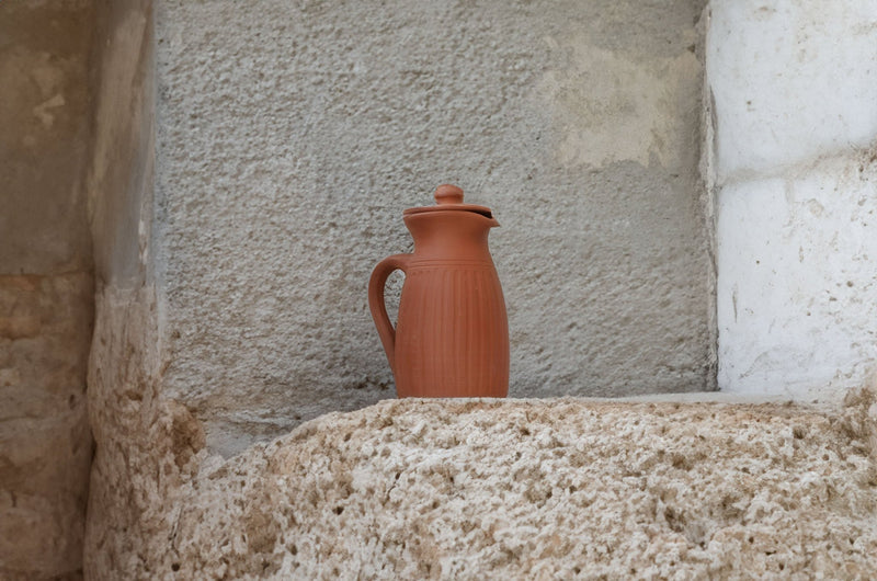 Handamde Terracotta Jug with Carving On All Sides | Verified Sustainable Glasses & Tumblers on Brown Living™