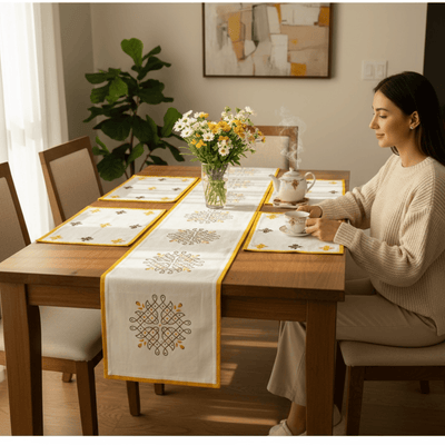 Handblock 100% Cotton Table Runner – 6 x1 Feet – Table Linens on Brown Living™. SKU: RUNNERONLY - KOLLAM - 6FEETn. Img 7.