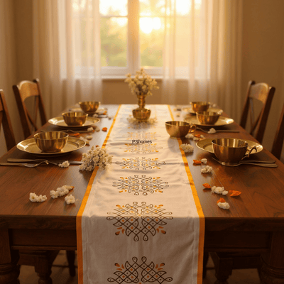 Handblock 100% Cotton Table Runner – 6 x1 Feet – Table Linens on Brown Living™. SKU: RUNNERONLY - KOLLAM - 6FEETn. Img 8.