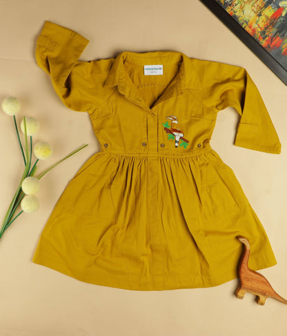 Handcrafted Beaky Hornbill Trench Style Cotton Dress – Fall Yellow – Kids Daywear Sets on Brown Living™. SKU: MW22KYHD-2-3. Img 1.