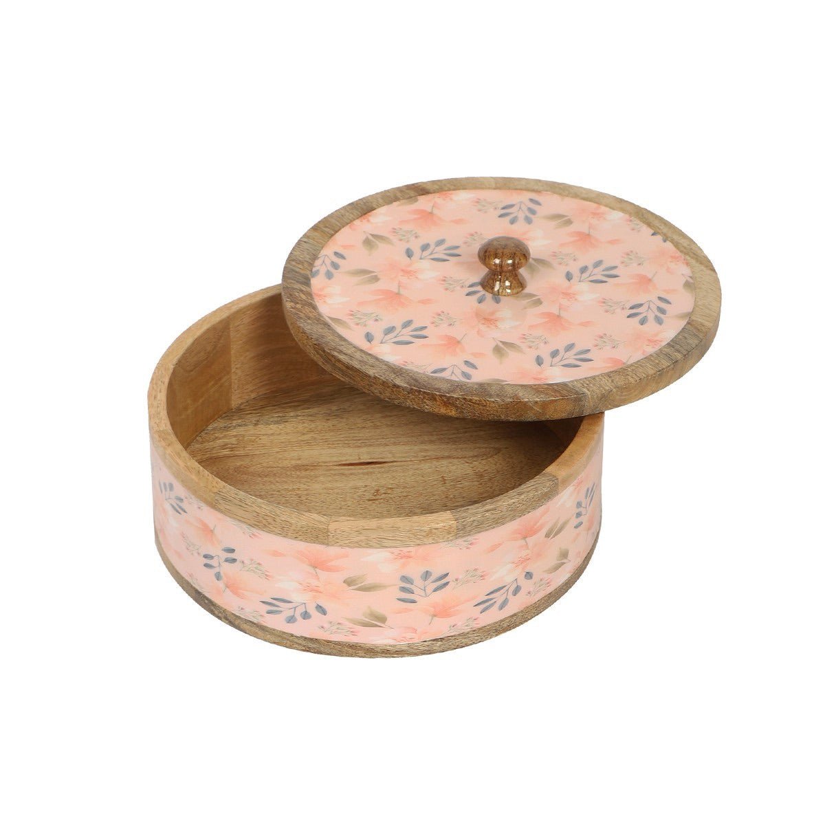 Handcrafted Blossom Curl Mango Wood Casserole Roti Box | Verified Sustainable by Brown Living™