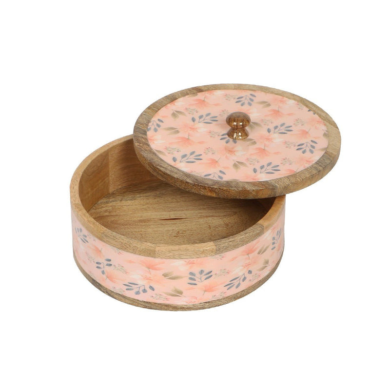 Handcrafted Blossom Curl Mango Wood Casserole Roti Box | Verified Sustainable Baskets & Boxes on Brown Living™