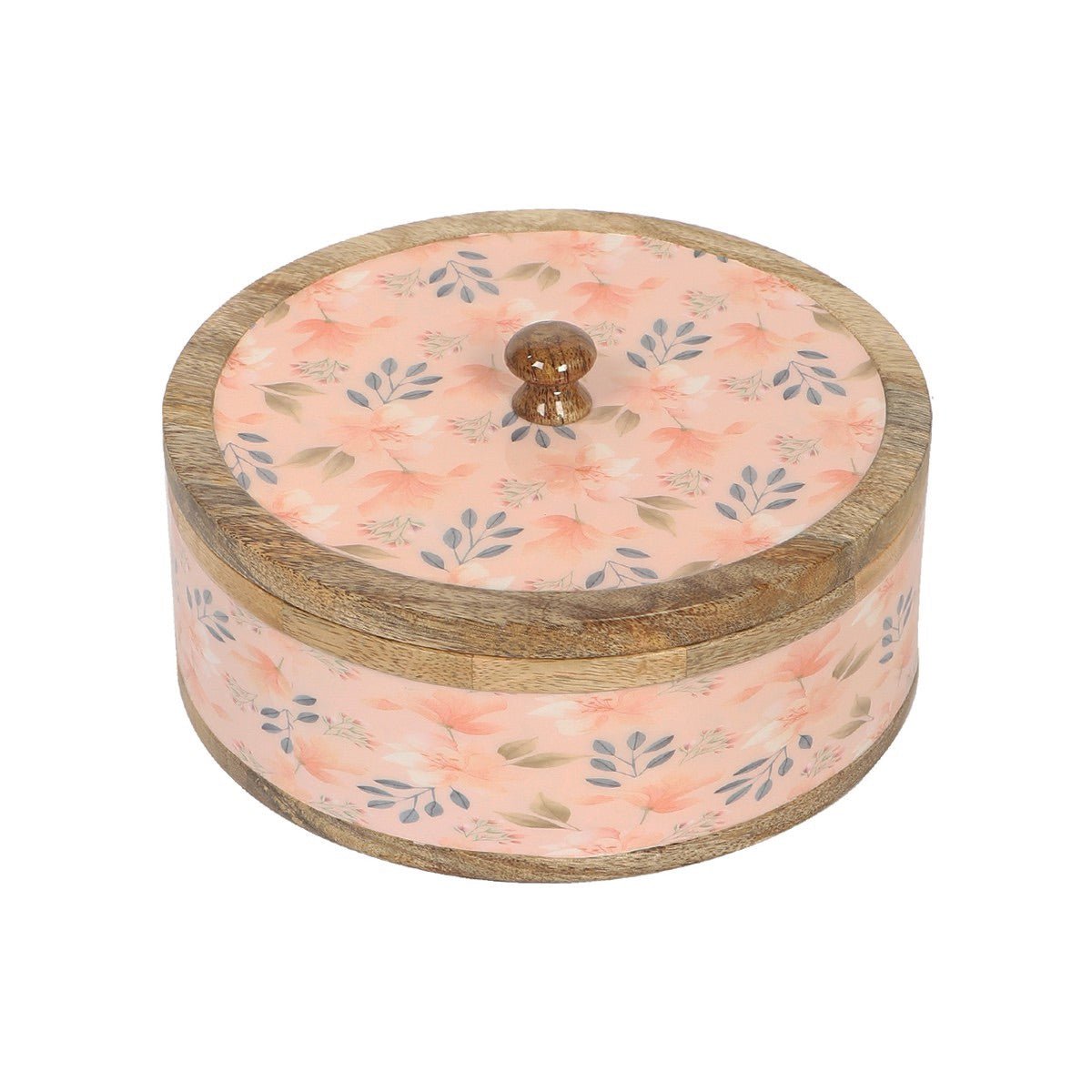 Handcrafted Blossom Curl Mango Wood Casserole Roti Box | Verified Sustainable by Brown Living™