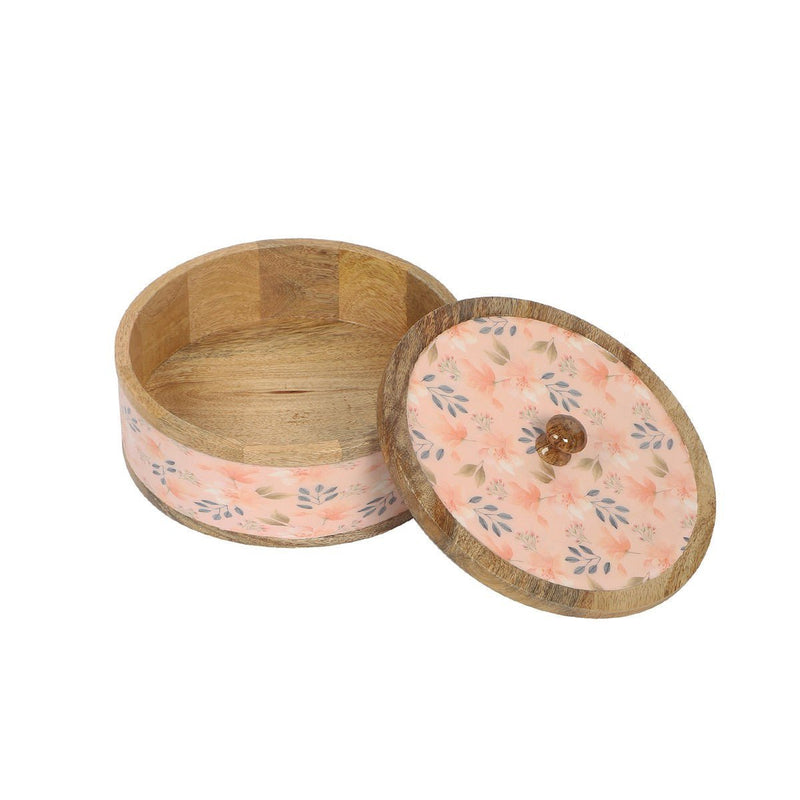Handcrafted Blossom Curl Mango Wood Casserole Roti Box | Verified Sustainable Baskets & Boxes on Brown Living™