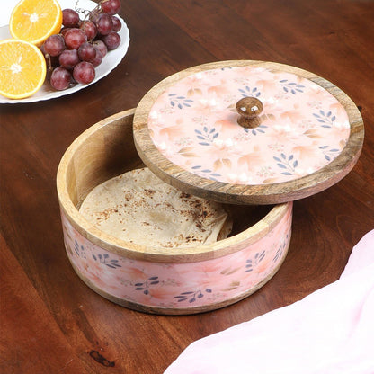 Handcrafted Blossom Curl Mango Wood Casserole Roti Box | Verified Sustainable by Brown Living™