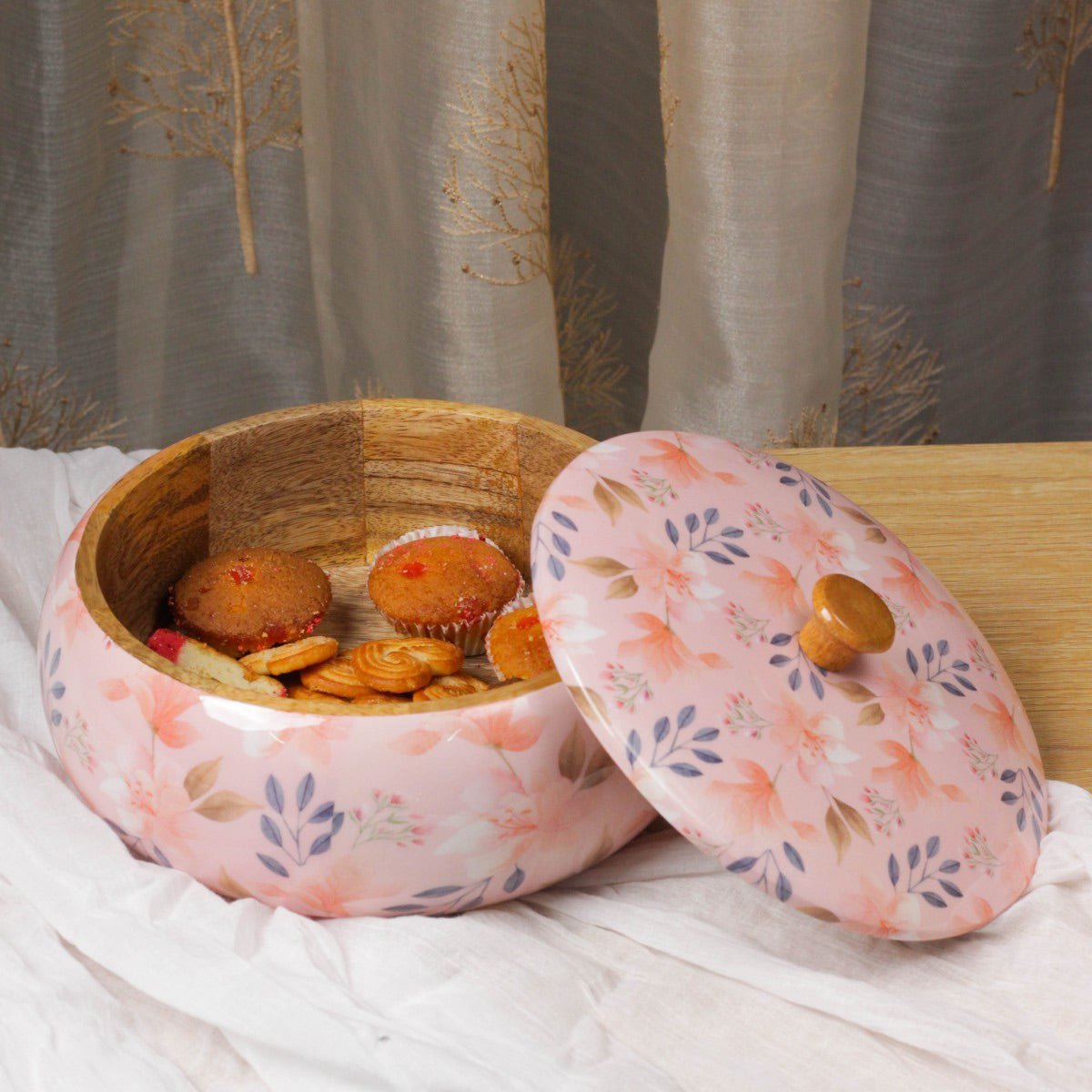 Handcrafted Blossom Mango Wood Roti Box from Aakriti Ahuja Collection | Verified Sustainable by Brown Living™