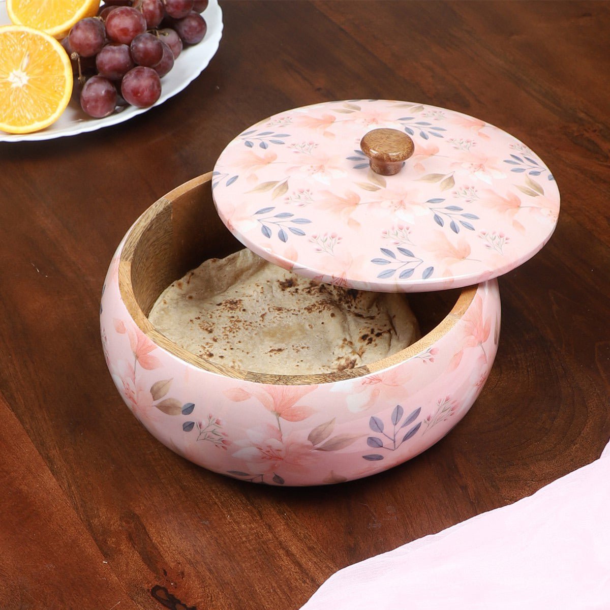 Handcrafted Blossom Mango Wood Roti Box from Aakriti Ahuja Collection | Verified Sustainable by Brown Living™