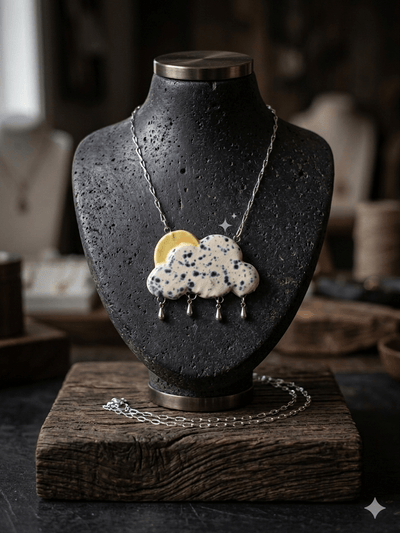 Handcrafted Ceramic Cloud Statement Necklace with Dangle Drops – Womens Necklaces on Brown Living™. SKU: 003-abcloud. Img 2.