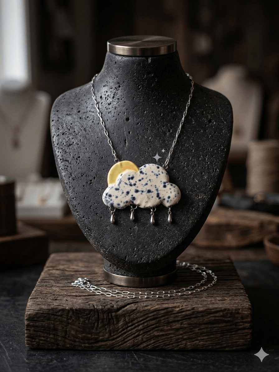 Handcrafted Ceramic Cloud Statement Necklace with Dangle Drops – Womens Necklaces on Brown Living™. SKU: 003-abcloud. Img 2.