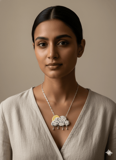 Handcrafted Ceramic Cloud Statement Necklace with Dangle Drops – Womens Necklaces on Brown Living™. SKU: 003-abcloud. Img 1.