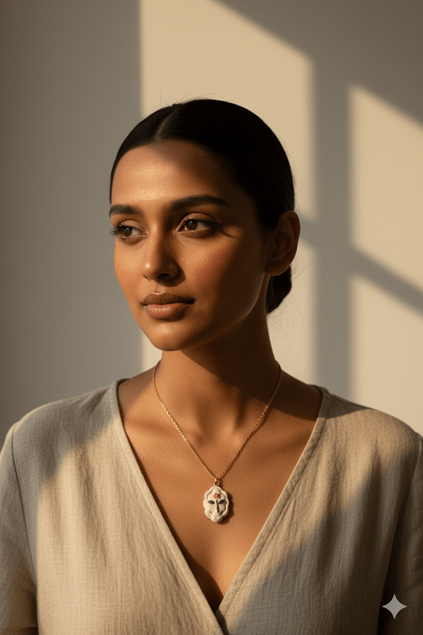 Handcrafted Clay Floral Pendant Necklace – Minimal Botanical Charm – Womens Necklaces on Brown Living™. SKU: 004abdf. Img 1.